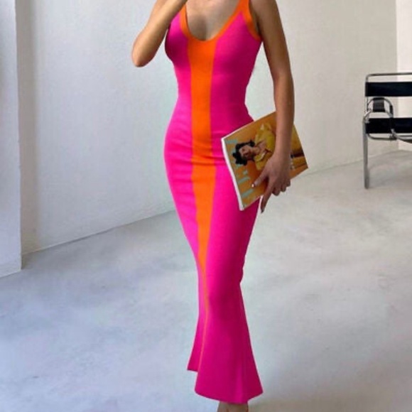 Contrast Wide Strap Slit Midi Dress - Picture 2 of 2